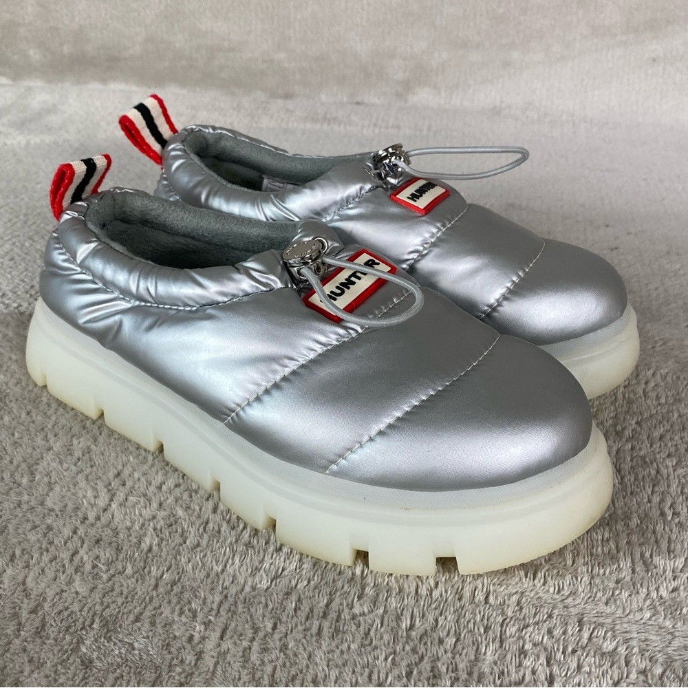 Hunter Madison Shoes‎ Womens Size 6 Silver Puffer Clog Chunky Lug Sole